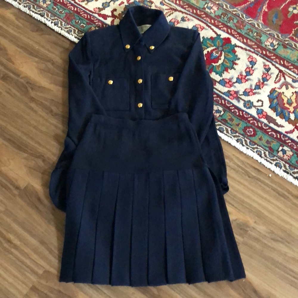 St. John by Marie Gray Navy Jacket/Pleated Skirt